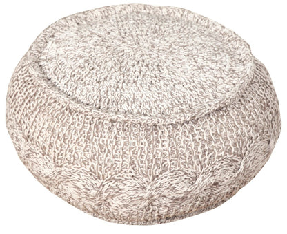 20" Beige Cotton Round Geometric Pouf Ottoman