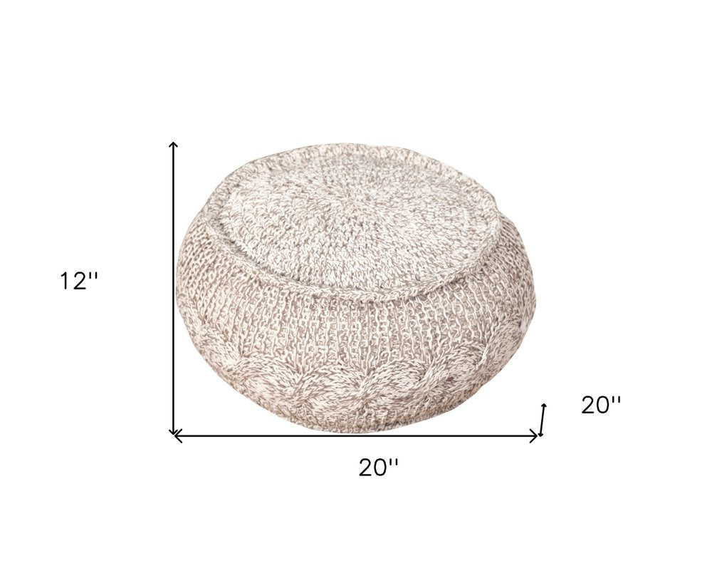 20" Beige Cotton Geometric Round Pouf Ottoman