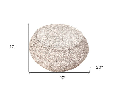 20" Beige Cotton Geometric Round Pouf Ottoman