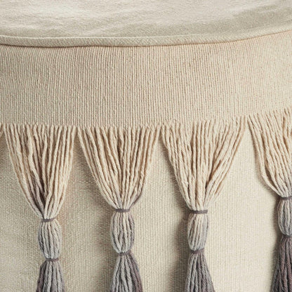 20" Beige Cotton Round Ombre Pouf Ottoman