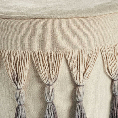 20" Beige Cotton Round Ombre Pouf Ottoman
