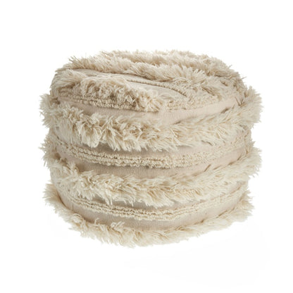 18" Ivory Cotton Round Striped Pouf Ottoman