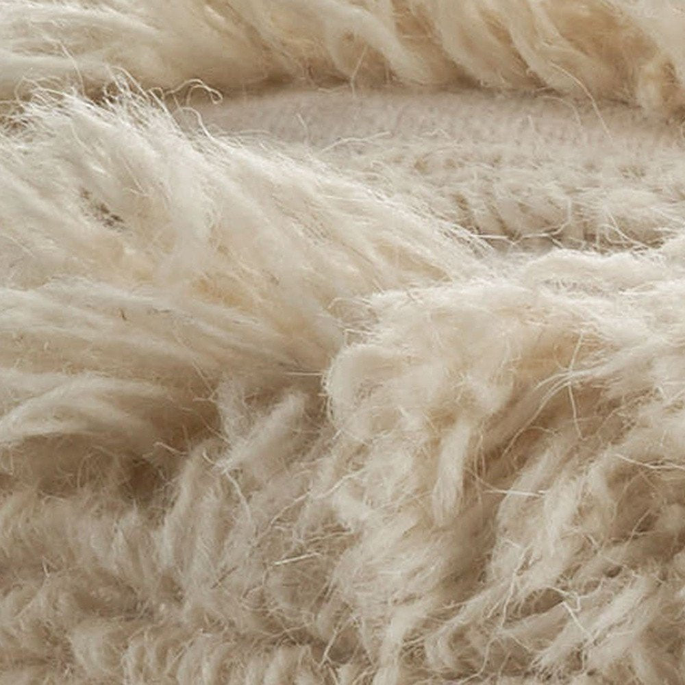 18" Ivory Cotton Round Striped Pouf Ottoman