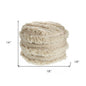18" Ivory Cotton Striped Round Pouf Ottoman