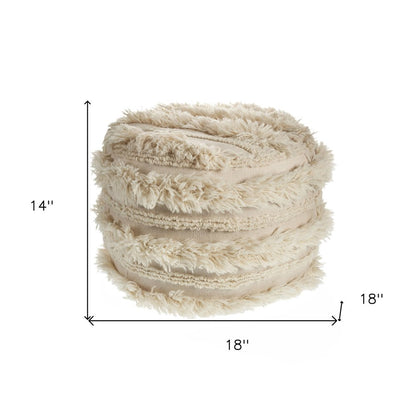 18" Ivory Cotton Striped Round Pouf Ottoman