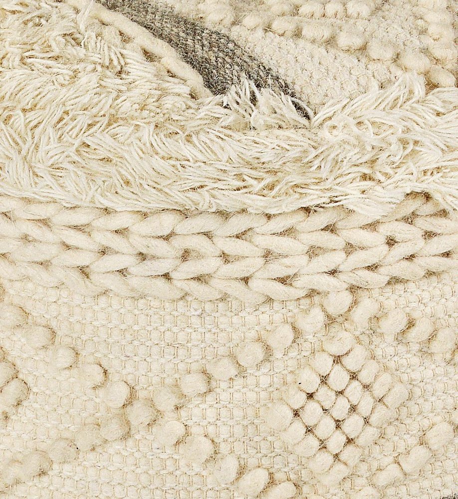 18" Cream Wool Cotton Blend Geometric Round Pouf Ottoman