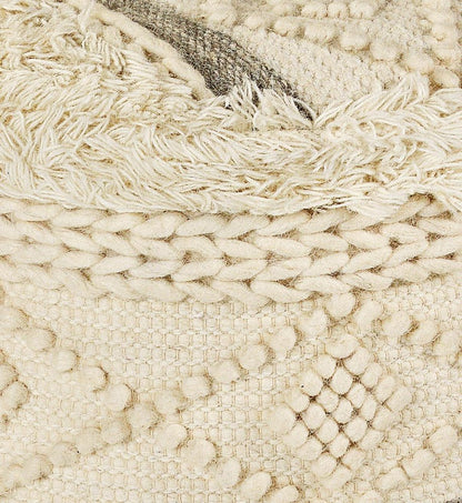 18" Cream Wool Cotton Blend Geometric Round Pouf Ottoman