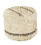 18" Cream Wool Cotton Blend Round Geometric Pouf Ottoman