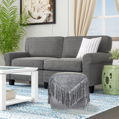 18" Gray Wool Cotton Blend Pouf Ottoman