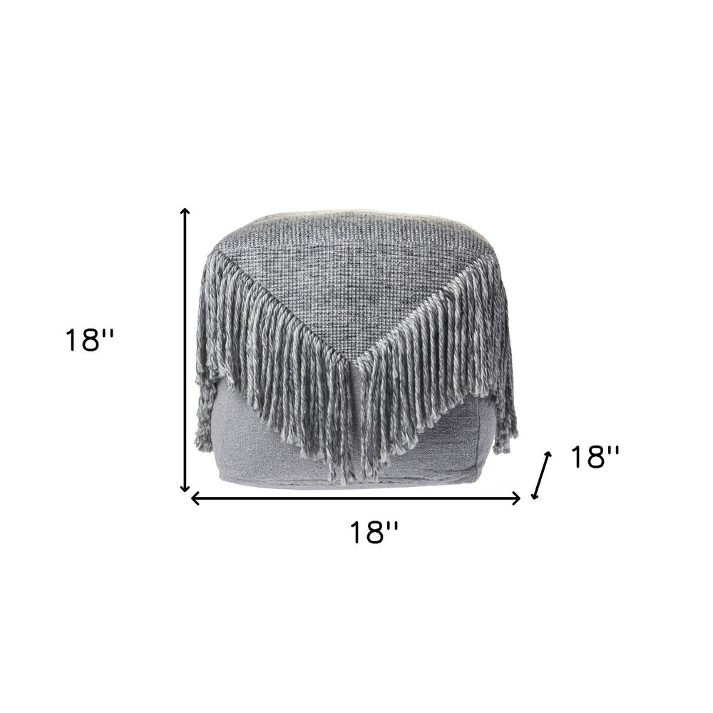 18" Gray Wool Cotton Blend Pouf Ottoman