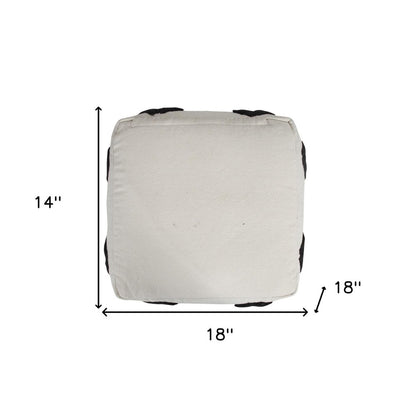18" White Cotton Geometric Pouf Ottoman