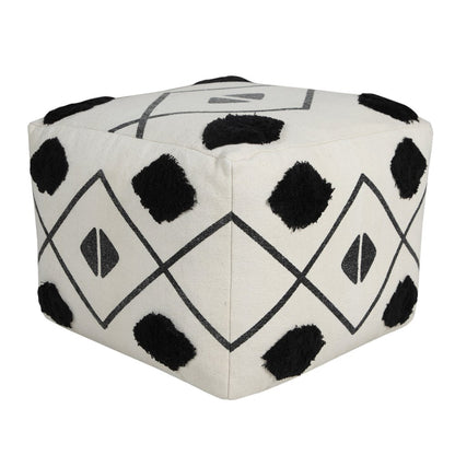 18" White Cotton Geometric Pouf Ottoman