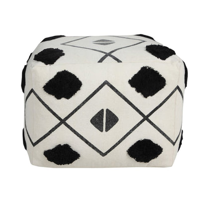 18" White Cotton Geometric Pouf Ottoman