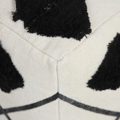 18" White Cotton Geometric Pouf Ottoman