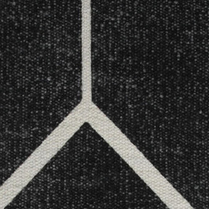 18" Black Cotton Geometric Pouf Ottoman