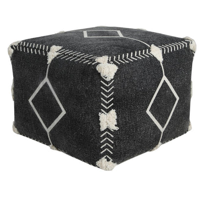 18" Black Cotton Geometric Pouf Ottoman