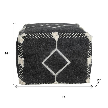 18" Black Cotton Geometric Pouf Ottoman