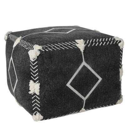 18" Black Cotton Geometric Pouf Ottoman