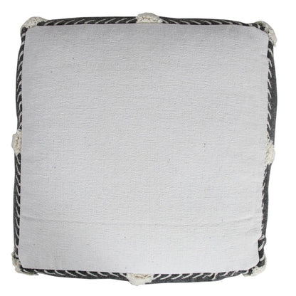 18" Black Cotton Geometric Pouf Ottoman