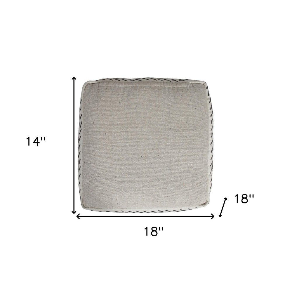 18" White Cotton Striped Pouf Ottoman
