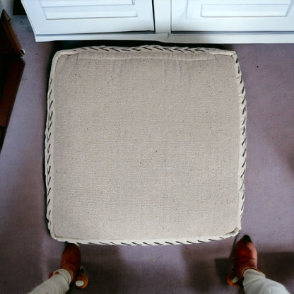 18" White Cotton Striped Pouf Ottoman