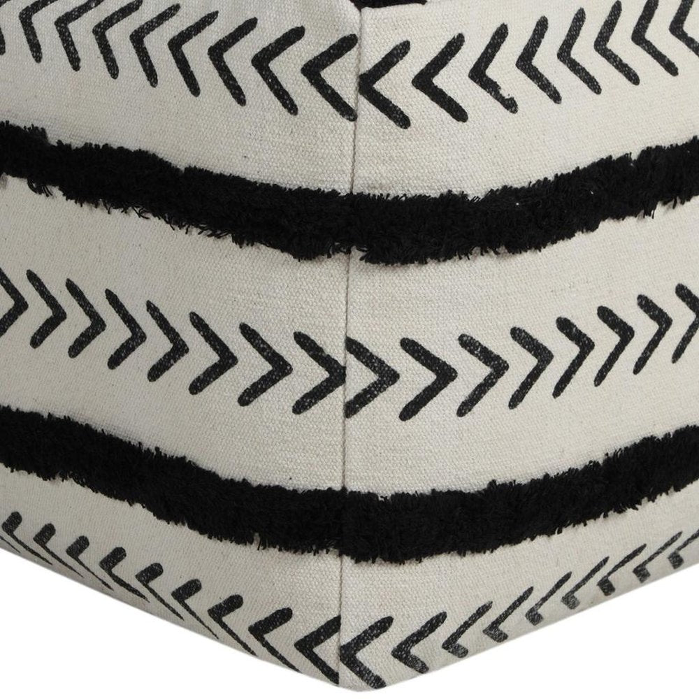 18" White Cotton Striped Pouf Ottoman