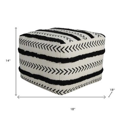 18" White Cotton Striped Pouf Ottoman