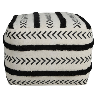 18" White Cotton Striped Pouf Ottoman