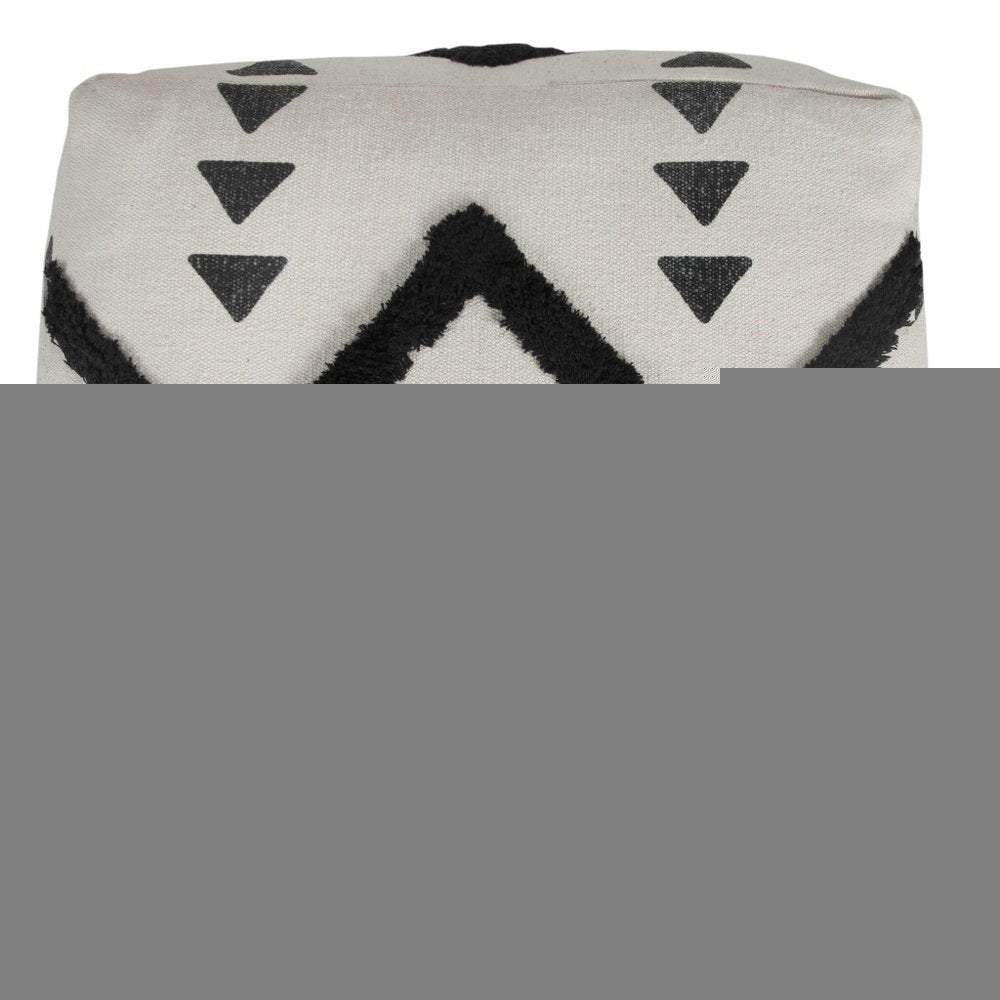 18" White Cotton Geometric Pouf Ottoman