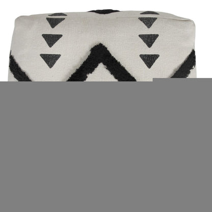 18" White Cotton Geometric Pouf Ottoman