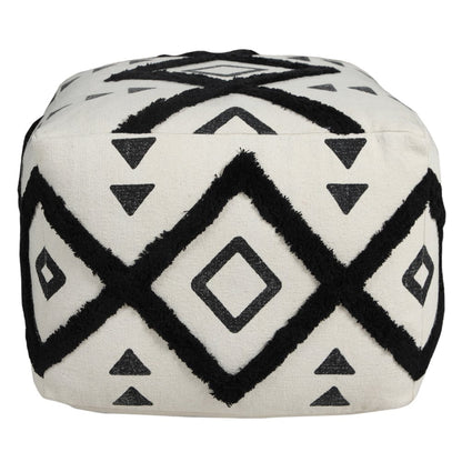 18" White Cotton Geometric Pouf Ottoman