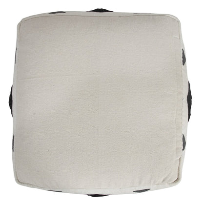 18" White Cotton Geometric Pouf Ottoman