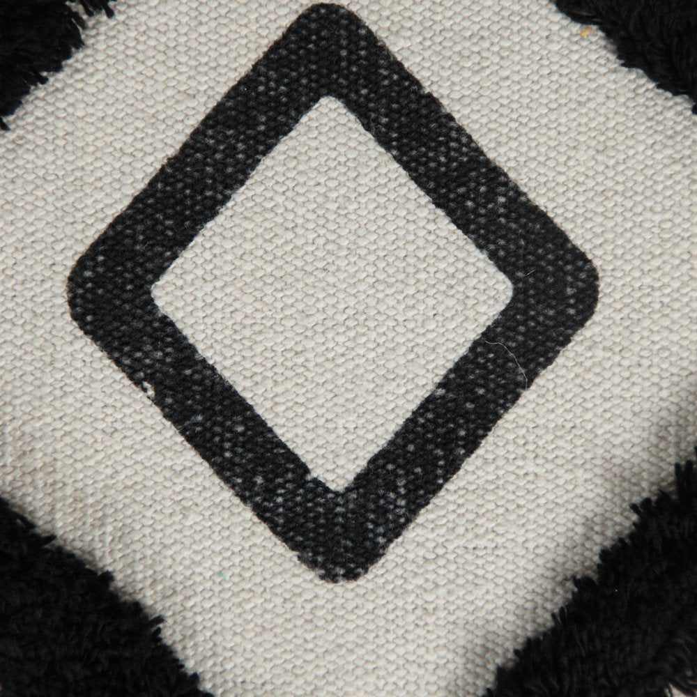 18" White Cotton Geometric Pouf Ottoman