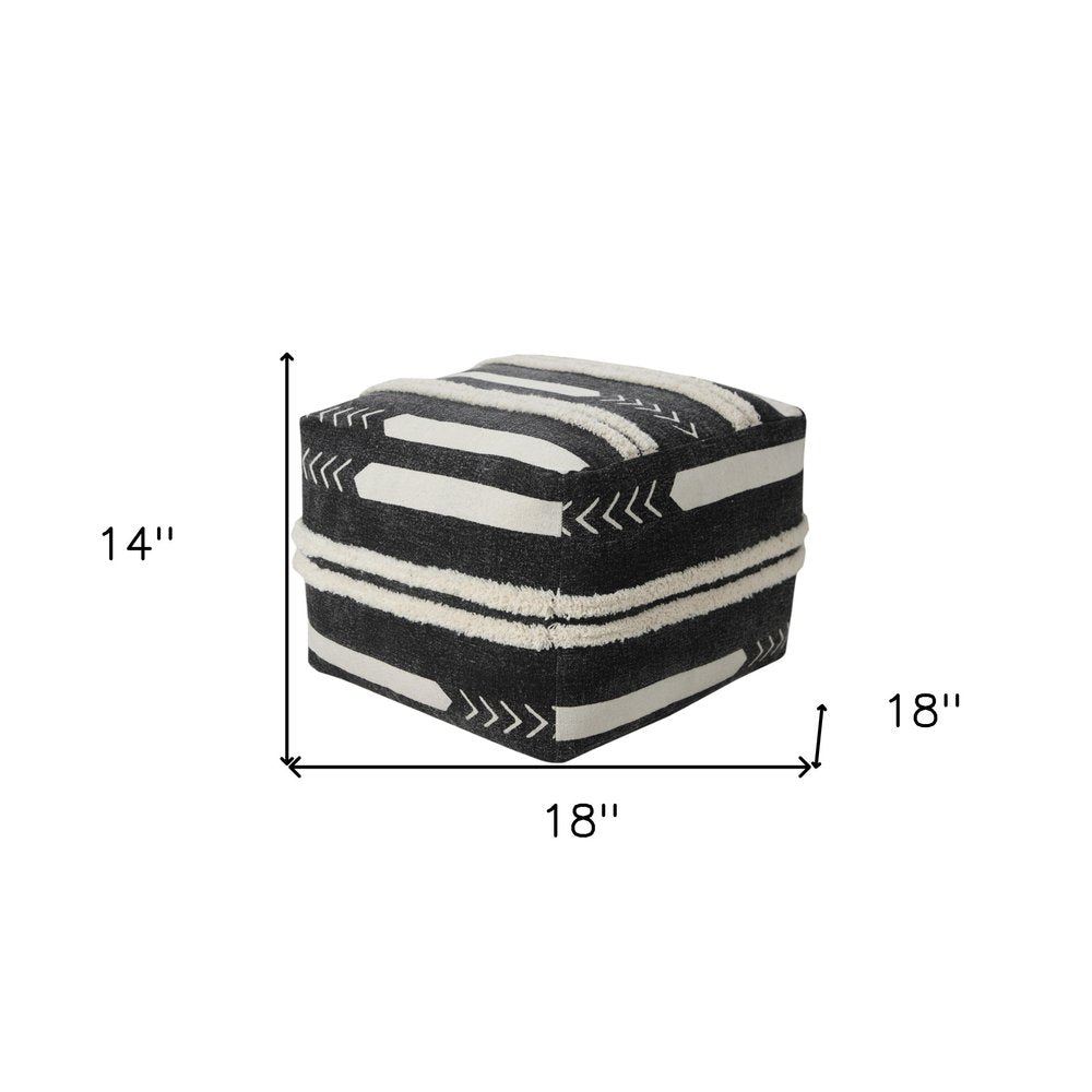 18" Black Cotton Geometric Pouf Ottoman