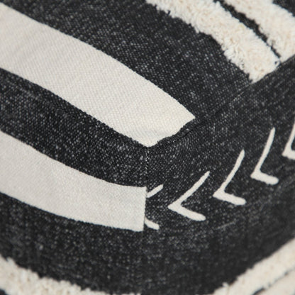 18" Black Cotton Geometric Pouf Ottoman