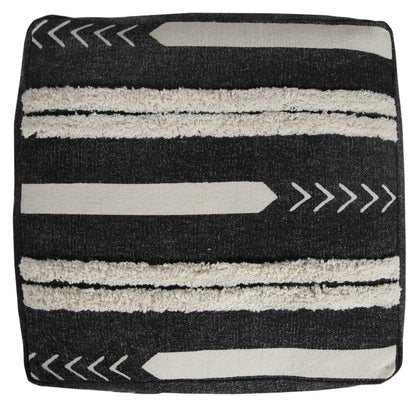 18" Black Cotton Geometric Pouf Ottoman