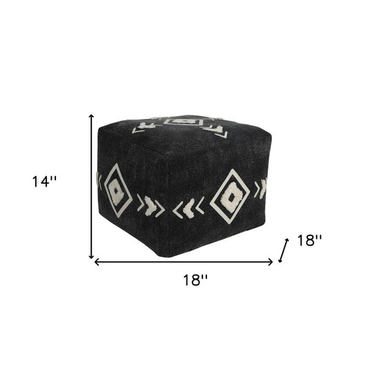 18" Black Cotton Geometric Pouf Ottoman