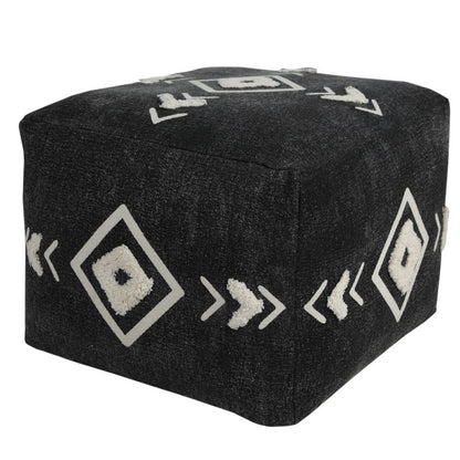 18" Black Cotton Geometric Pouf Ottoman