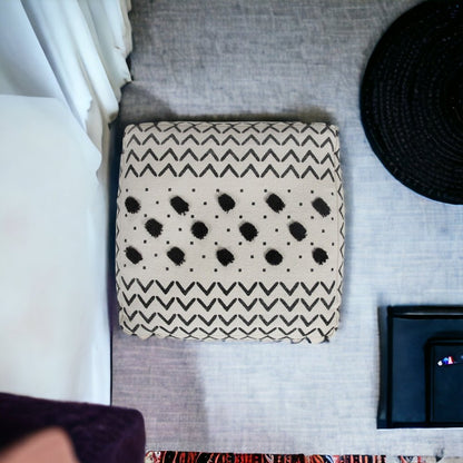 18" White Cotton Chevron Pouf Ottoman