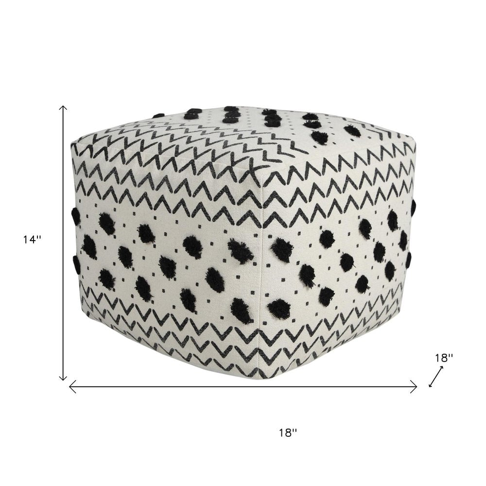 18" White Cotton Chevron Pouf Ottoman