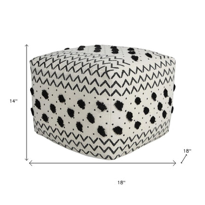 18" White Cotton Chevron Pouf Ottoman