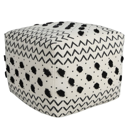 18" White Cotton Chevron Pouf Ottoman