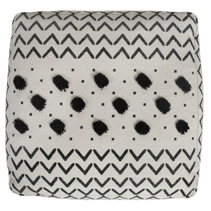 18" White Cotton Chevron Pouf Ottoman