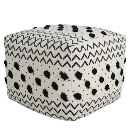 18" White Cotton Chevron Pouf Ottoman