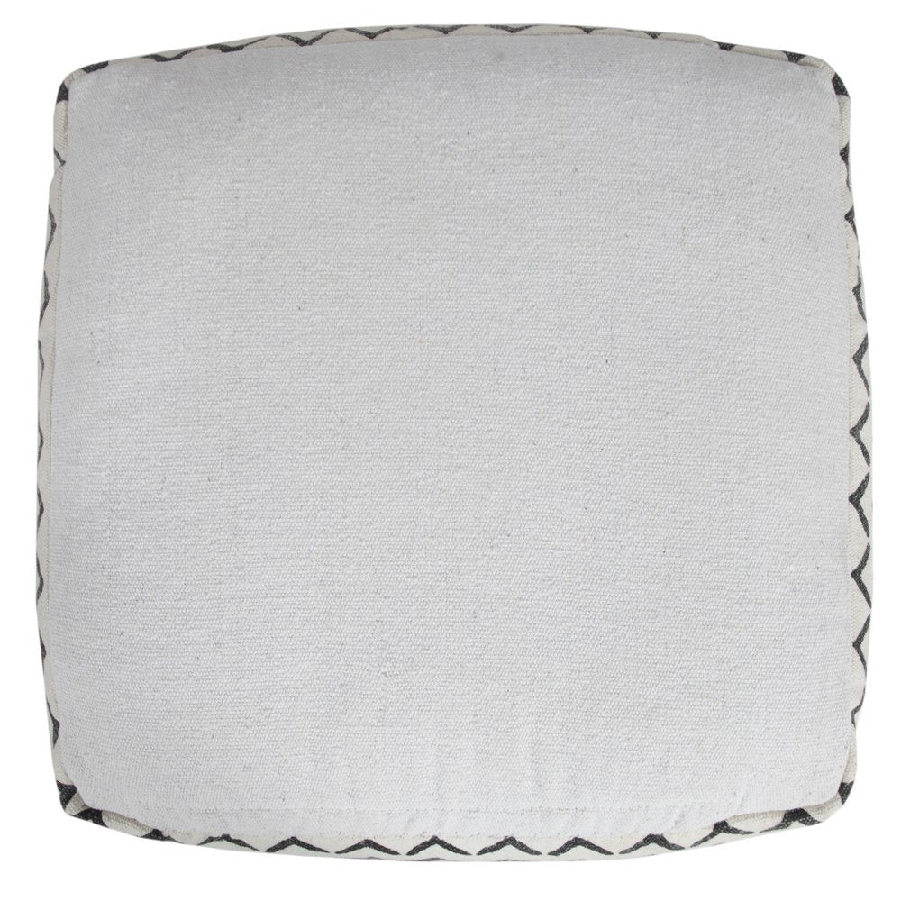 18" White Cotton Chevron Pouf Ottoman