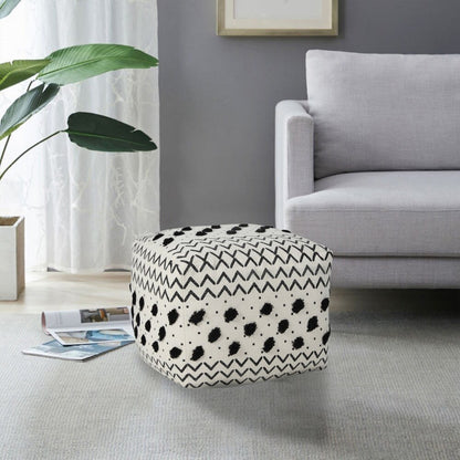 18" White Cotton Chevron Pouf Ottoman