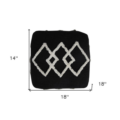 18" Black Cotton Geometric Pouf Ottoman