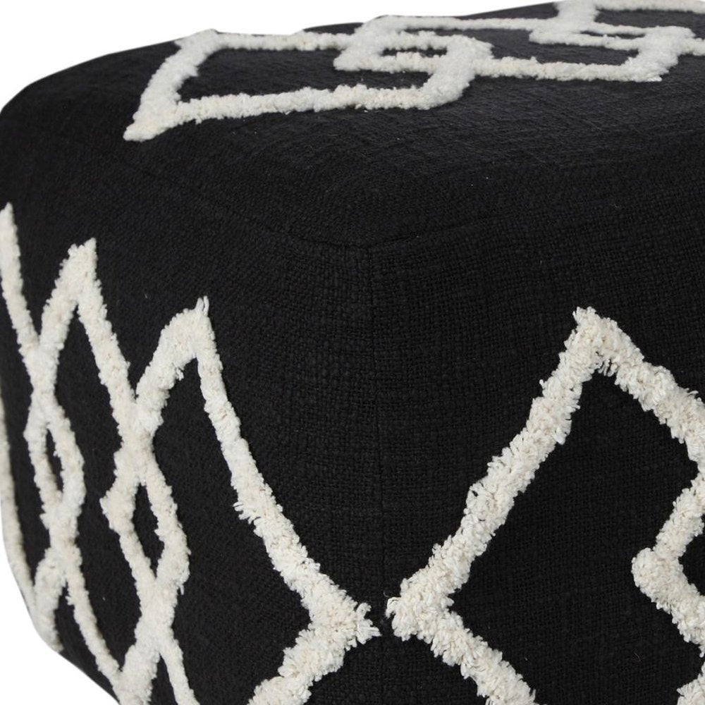 18" Black Cotton Geometric Pouf Ottoman