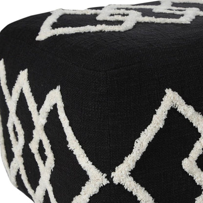 18" Black Cotton Geometric Pouf Ottoman