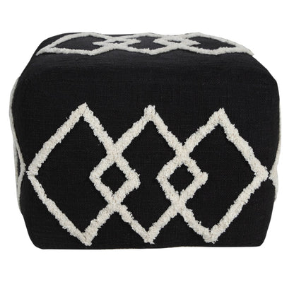 18" Black Cotton Geometric Pouf Ottoman